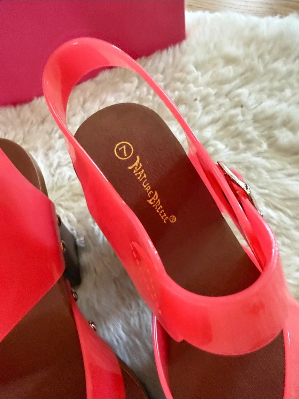 NATURE BREEZE Neon Coral Chunky Heel Jelly Platform Sandals - New